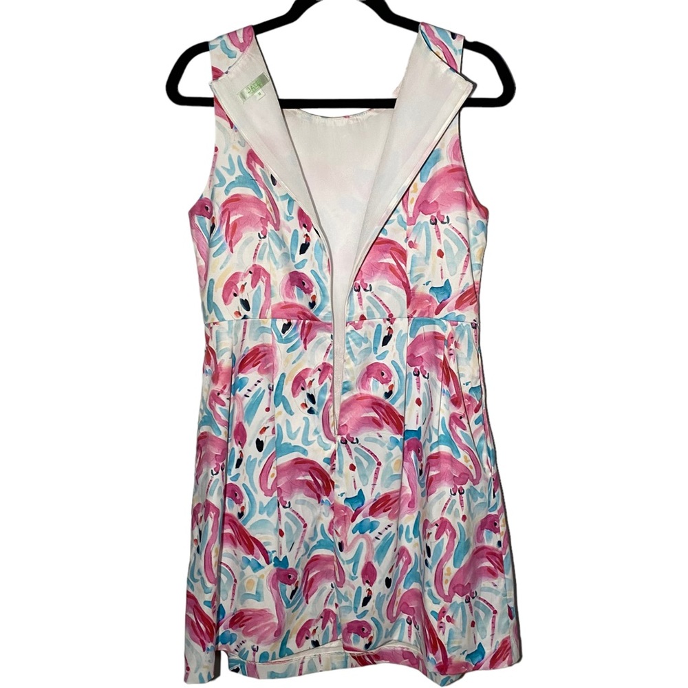 Jade Melody Tam‎ Women's Medium Pink Flamingo Tropical Fit and Flare Dress - Picture 6 of 9